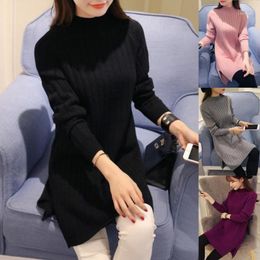 Casual Dresses Fashion Women Loose Solid Color Long Sleeve Turtle Neck Pullover Sweater Dress