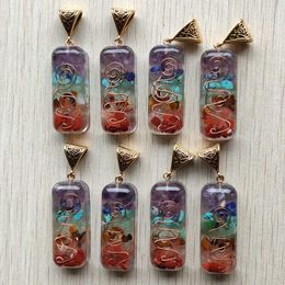 Retro Reiki Chakra pendant natural amethysts Lapis Lazuli 7 Colours stone pillar pendants charms wholesale