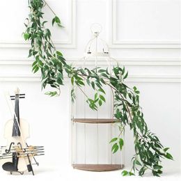 Green Plastic Artificial Hanging Lvy Eucalyptus Leaf Garland Plants Vine Leaves Diy For Home Wedding Decoration Party Decor 210624