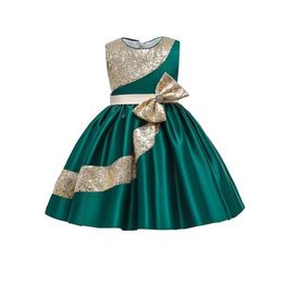 Sequin stitching satin Flower Kids Dresses For Girls Wedding Birthday Little Girl Ceremony Party Dress Children Clothing Q0716