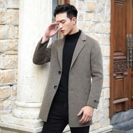 Men's Trench Coats Long Of Qiu Dong Han Edition Cultivate Morality Double Manually Cashmere Coat Pure Colour Big Yards