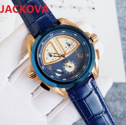 High Quality Men Full Functional Watch 45mm Quartz Movement Male Time Clock Wristwatch Leather belt buckle Sapphire atmosphere Classic Wristwatches reloj de lujo