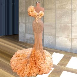 Heavy Handmade Evening Dresses Glitter Transparent Mermaid Prom Gowns 2021 Arabic Dubai Formal Dress Women Robe De Soiree