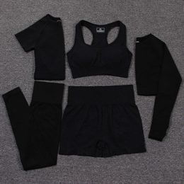2/3/5PCS SeamlWomen Yoga Set Sport Shirt FitnShorts Workout Clothes For Women Gym Clothing High Waist Legging Sports Set X0629