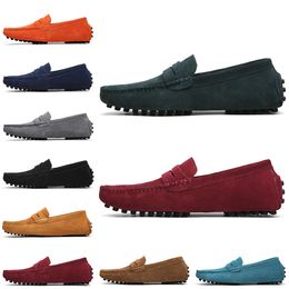 Good quality Non-Brand men dress suede shoes black dark blue red Grey orange green brown mens slip on lazy Leather shoe size 38-45
