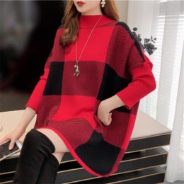 Pullover Women geometric khaki knitted sweater women casual oversize lady pullover female Autumn winter retro jumper 210427
