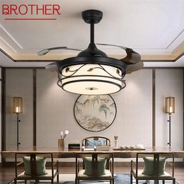 Ceiling Fans BROTHER Modern LED Fan Light Black With Remote Control 3 Colours For Home Dining Room Bedroom Restaurant