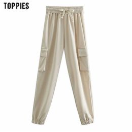 Causal Sweatpants Woman Side Pockets High Waist Pants Elasitc Jogger Trousers Female Pencil Streetwear 210421