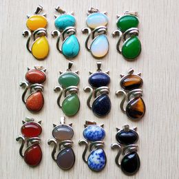 Natural Stone cat Shape Charms pendants for DIY Jewellery making Wholesale