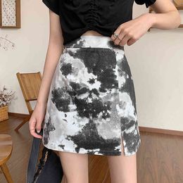 Printed Summer Pencil Skirts Warp Split Zipper High Waist Mini Skirt Plus Size Slim Fit Clubwear Party Skirt Design Office Z208 X0428