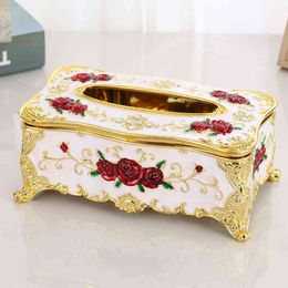 High-end Napkin Box Gold Silver European Tissue Box for Living Room Bedroom Home Storage Accessories 210326