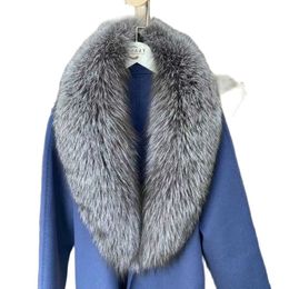 Ms.minshu Women Men Detachable Natural Silver Fox Fur Collar Scarf for Coat Jacket Drop Shipping H0923