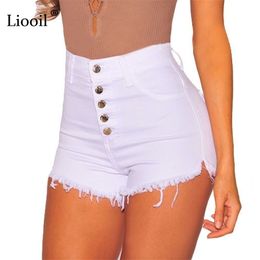 Liooil Black White Red Denim Shorts Cotton High Waisted Button Pockets Skinny Women Summer Sexy Jean 210724