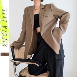 Vintage Women Brown Blazer Loose Pocket Jackets Autumn Female Suits Coat Blazers Jacket Streetwear Outerwear 210608