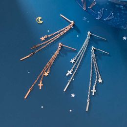 925 Sterling Silver Light Beads Drop Earring for Women Tassel Cross Star Geometric Long Dangle Fine Jewellery 210707