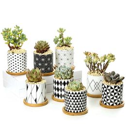 Nordic Ins Geometric Pattern Ceramic Succulent Flower Pot Home Supplies Fairy Garden Decoration Bonsai Mini Flowerpots Planter Y0910