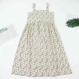 Summer lady elegant floral print sleeveless loose midi dress vintage linen tank jupe beach women vestidos 210520