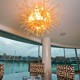 Gold Colour Hand Blown Glass Ceiling Lights Luxury Dining Table Top Decoration LED Flush Mount Chandelier 28 or 40 Inches