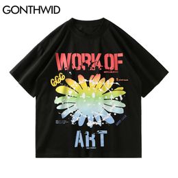 Tees Shirts Graffiti Flower Casual Cotton Tshirts Hip Hop Punk Rock Gothic T-Shirts Men Fashion Short Sleeve Loose Tops 210602