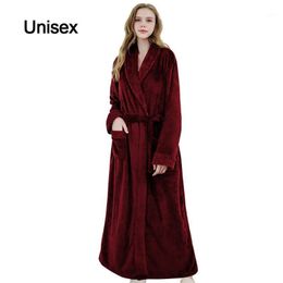 Women's Sleepwear Ankle Fashion Long Sleeve Bath Robe Autumn Winter Soft With Pocket Home Couples Full Length Tie Closure Plush Thickened