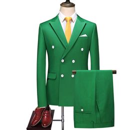 High Quality Suit men 2 Pieces set Blazer+Pants Double-breasted casual Suit male Wedding Formal Costume Homme Large Size 6XL-M X0909