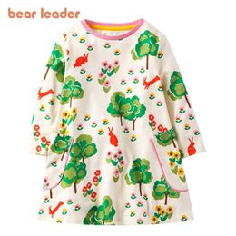 Bear Leader Girls Flowers Dress 2021 New Autumn Kids Girl Princess Dress Children Casual Costumes Cute Pattern Baby Clothes Q0716