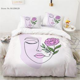 Bedding Sets 2/3 Pieces Women Lines Duvet Cover Beautiful Flowers Aesthetics Set For Bedroom Bed Quilt Home Textile Bedspread