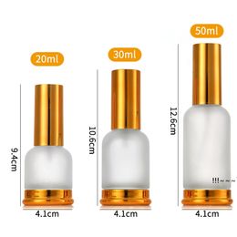 newFrosted Glass Pump(Sprayer) Lotion Essential Oil Perfume Bottles with Bronze Gold Cap 20ml 30ml 50ml EWF6009