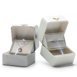 led gift boxes UK - Jewelry Pouches, Bags Luxury High-grade PU Leather LED Light Ring Pendant Wedding Engagement Gift Box Design