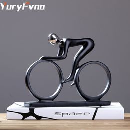 YuryFvna Bicycle Statue Champion Cyclist Sculpture Figurine Resin Modern Abstract Art Athlete Bicycler Figurine Home Decor 210318