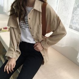 Women's Shirt Work Plus Size Boyfriend Button Blouse Woman Shirts Casual Long Sleeve Korean Fashion Clothing Corduroy Shirts 210317