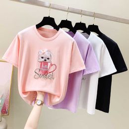 Summer Harajuku T Shirt Women Korean Fashion White Tshirt Short Sleeve Animal Tee Shirt Femme Girls Tops Purple Pink Black 210604