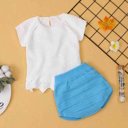 Infant Girls Clothing Sets Kids Suit born Baby Girl Concise Style Pure Color Shorts 2Pcs Fashion Clothes 210429