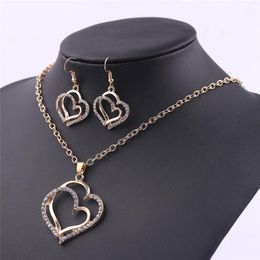 Pendant Necklaces Summer Style Rose Gold Colo Crystal Double Heart Luxury Jewelry Love Valentine's Day Wedding Accessories