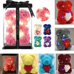 Valentine Day LED Rose Bear Foam Flower Party Decoration Lovely Teddy Clear Box Packing Light Luminous Heart Girlfriend Wedding Birthday 25cm Free DHL HH21-873