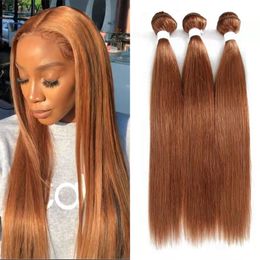 #30 Brazilian Straight Bundles Human Hair Weave Pre Colored Non Remy Extensions Double Weft 3/4 Pcs