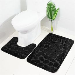 50x80CM Cobblestone Fleece Bathroom Memory Foam Rug Kit Toilet Bath Non-slip Mats Floor Carpet Set Mattress For Bathroom Decor 211130