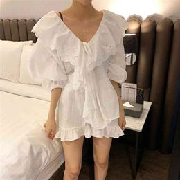 Summer Women's Embroidery Lace Linen Pyjama Sets Tops+Shorts.Vintage Ladies Girl Ruffles Pyjamas set.Cute Lounge Sleepwear 210809