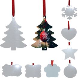 Sublimation Blank Christmas Ornament Double-Sided Xmas Tree Pendant Multi Shape Aluminium Plate Metal Hanging Tag Holidays Decoration Craft HH21-657