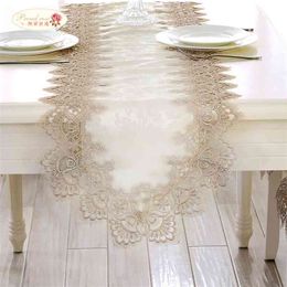 Proud Rose Lace Table Runner Flag cloth European Rectangular Cloth TV Cabinet Cover Wedding Decoration 210628