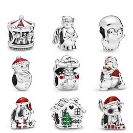 Memnon Jewellery 925 Sterling Silver Angel of Love Charm Gingerbread House Charms Snowman and Hat Bead Santa Christmas Carousel Beads Fit Pandora Style Bracelets Diy