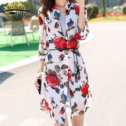 summer chiffon Women Sun protection clothing female long beach cardigan wild Printing splicing thin 3555 50 210521