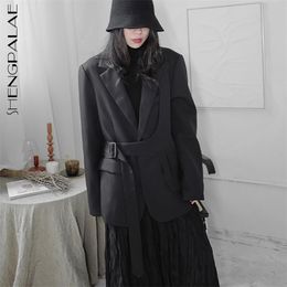 asymmetric black blazer women's spring autumn notched large size single button long sleeve suit coat 5E162 210427
