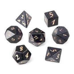 Synthesis Blue Sand Loose Gemstones Engrave Dungeons And Dragons Game-Number-Dice Customised Stone Role Play Game Polyhedron Stones Dice Set Ornament Wholesale