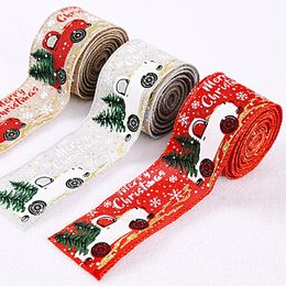 Christmas Decorations Ribbon Printed Burlap Ribbons For Gift Wrapping DIY Bow Decoration Home Year Xmas Navidad Decor 2022