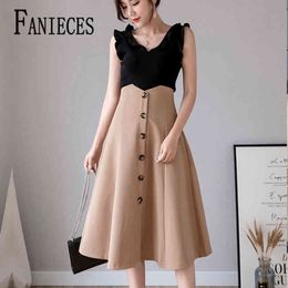 Spring winter fashion Apricot Khaki skirt women elegant vintage female a line high waist office lady midi long s 210520