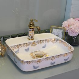 Rectangular chinese wash basin Jingdezhen Art Counter Top ceramic sink to bathroom butterfly pattern