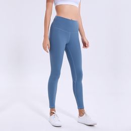Yoga Outfit Lu-55 Euoka Solid Colour Women Pants High Waist Sports Gym Wear Leggings Elastic Fitness Lady Overall Full Tights Workout With