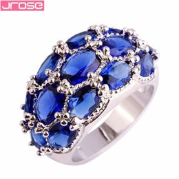 Wedding Rings JROSE Band Denerous Fashion Blue & White CZ Silver Colour Ring Size 6 7 8 9 10 11 12 13 Wholesale Gorgeous Jewellery