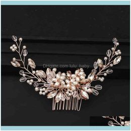 Headbands Hair Jewelryrose Gold Wedding Bridal Jewellery For Party Women Handmade Tiara Headpiece Pearls Crystal Combs Hairbands Drop Delivery